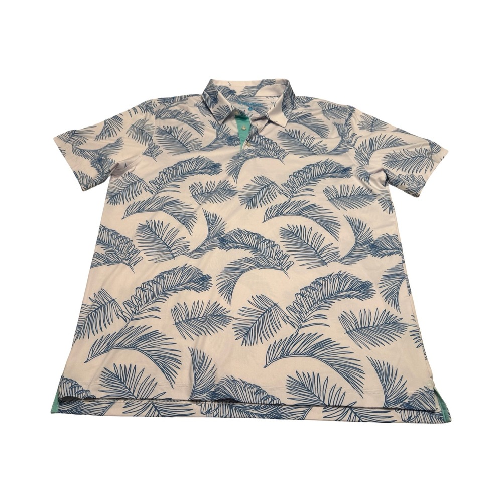 Chubbies Mens XL‎ Performance Polo Shirt Blue White Palm Leaf Print Stretch Golf